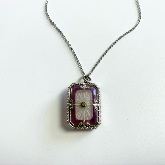 ❌SOLD!! DO NOT PURCHASE!! Art Deco Purple Camphor Glass Necklace. - Picture 3 of 10